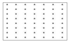 7 kolonner og 8 rader av prikker.